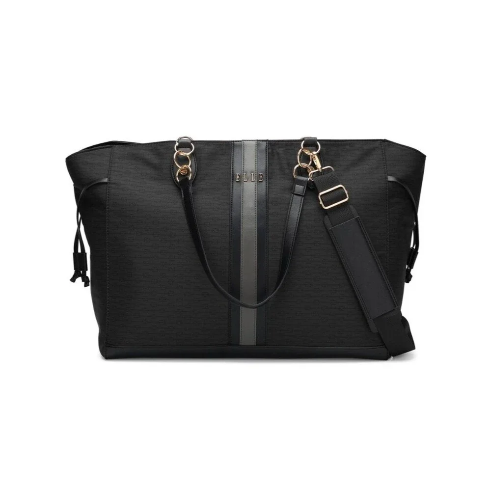 ELLE Luggage Eleganza 32LWeekender Tote Bag Black Travel Gray Stripe travel